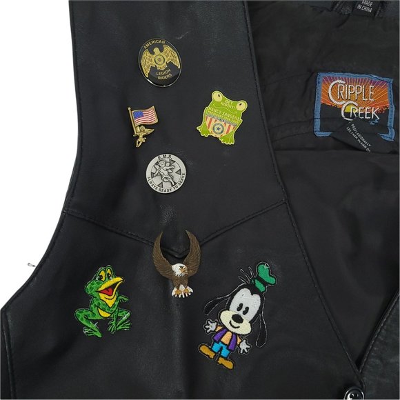 Cripple Creek Biker Motorcycle Vest Mens M Black Leather American Legion Lined - Picture 6 of 9